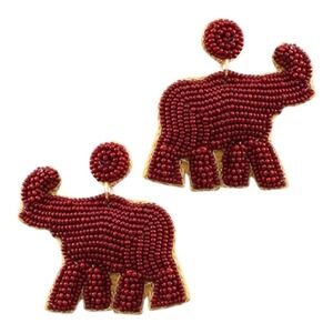 Viola Alabama Crimson Tide Burgundy Beaded Elephant Earrings‎ Statement New
